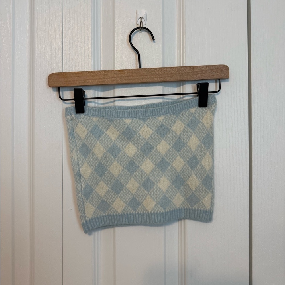 Blue and Cream Argyle Knit Tube Top